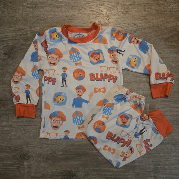 Boutique - Blippi Inspired Size 3T Two Piece LS Pj Pajamas White Orange Blue - Picture 1 of 7